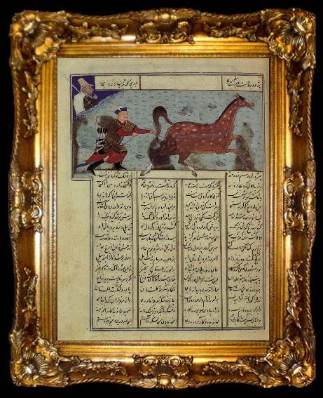 framed  unknow artist Rustan catches its Pferdein, out of the Schahanme of Abu-l-Qasim Manur Firdausi, ta009-2